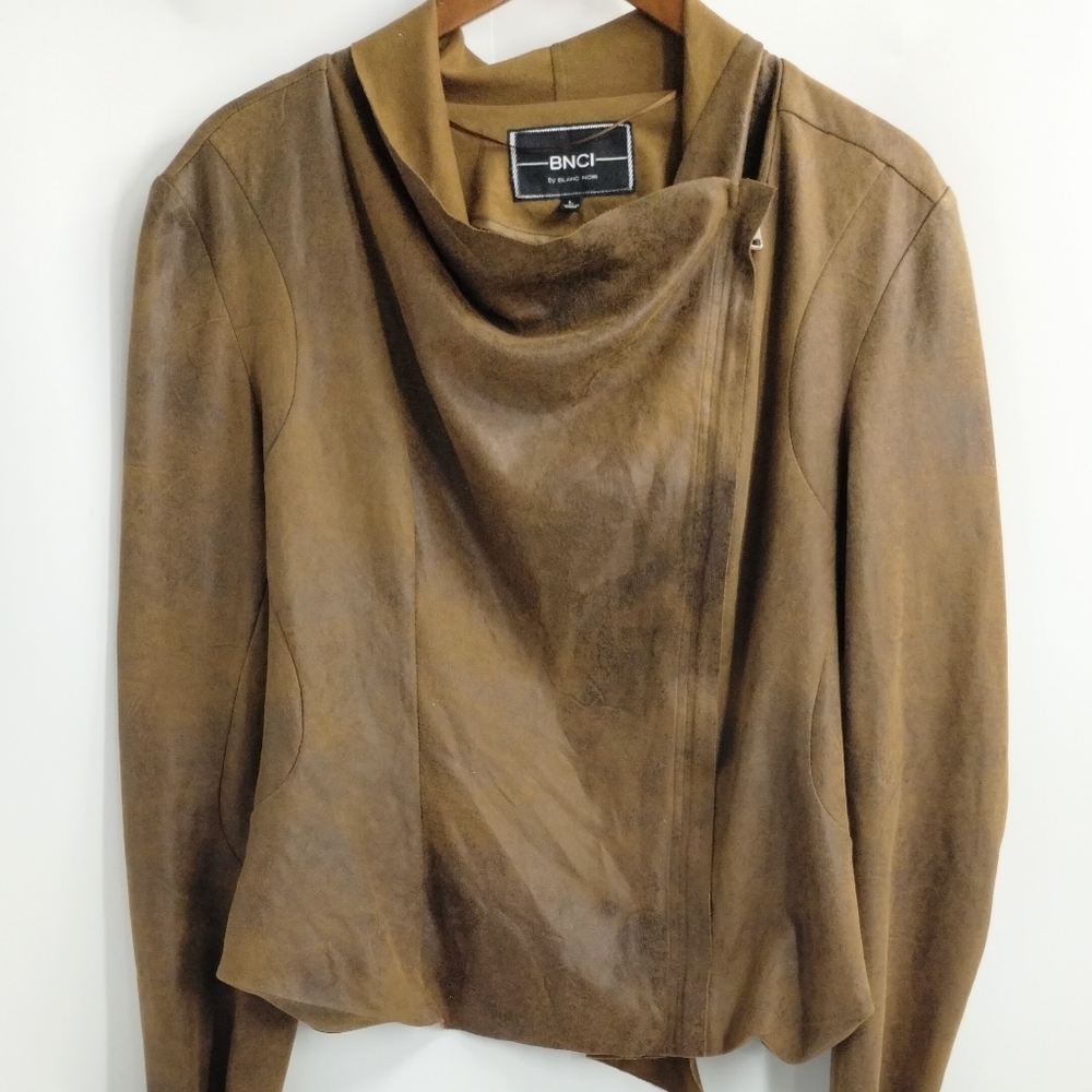 BNCI Vegan Suede Moto Jacket Brown Crackle Zip‎ Drape